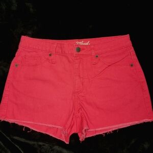 Universal Thread Red Jean Shorts with Frayed Hem